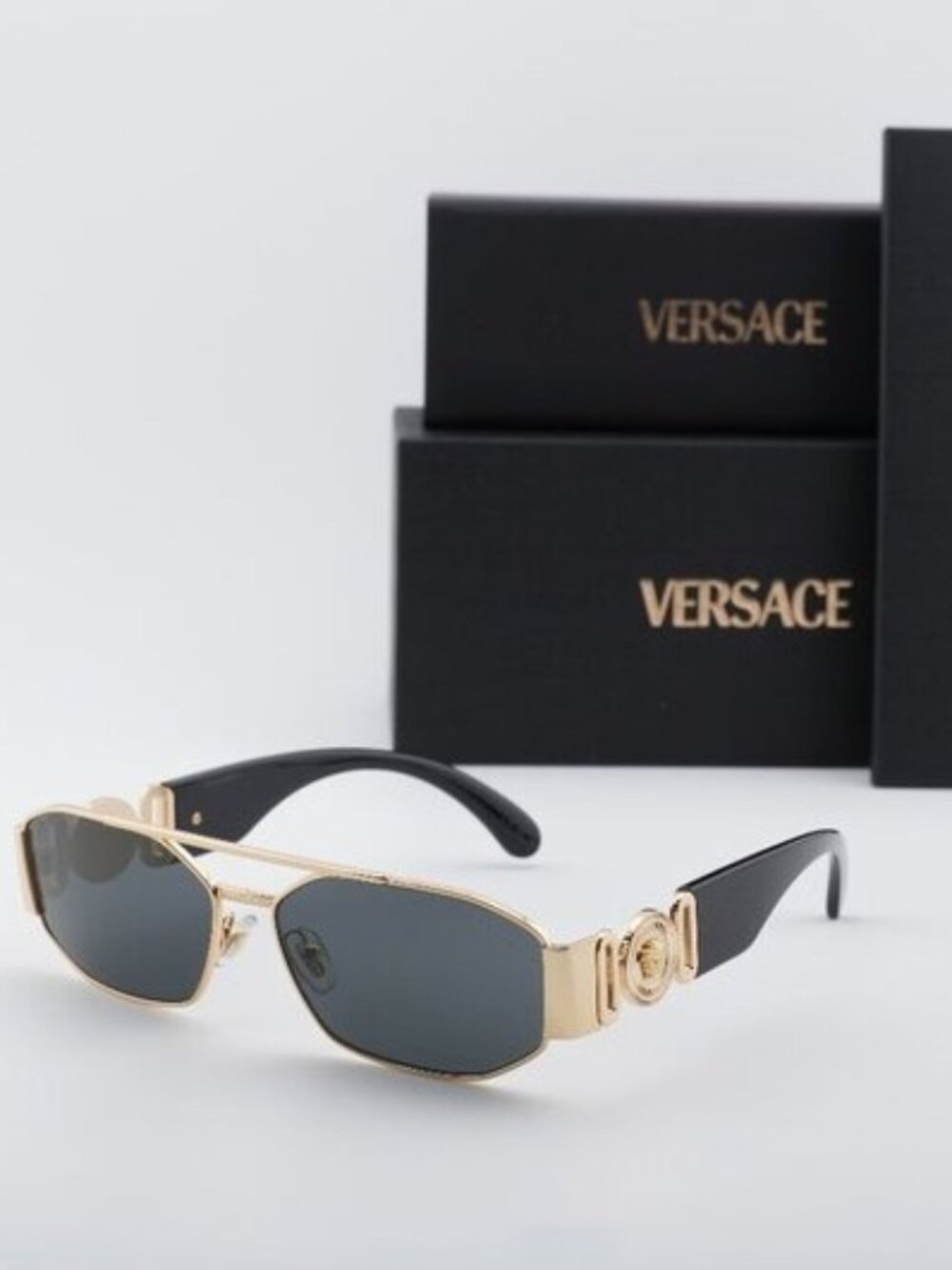 Versace VE2287 100287 Rectangle Sunglasses – Gold / Grey